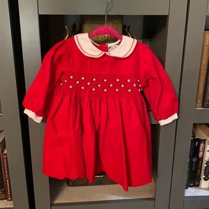 Red Smocked Corduroy Dress 12M